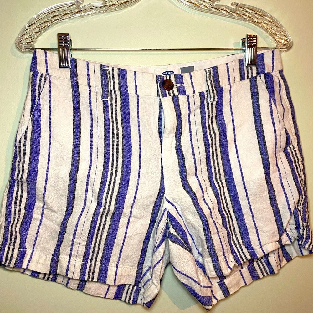 ☀️Blue and white striped linen blend short